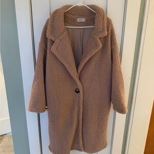 ZPOST Women's Teddy Coat in Light Brown - Single Button